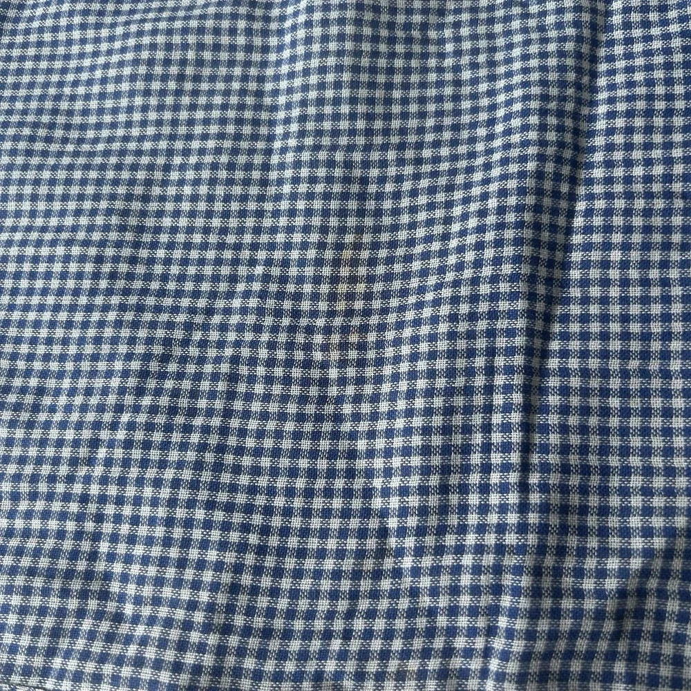 NWT blue/white Gingham Cotton Scarf Bright Yellow Lace Embroidered Ends